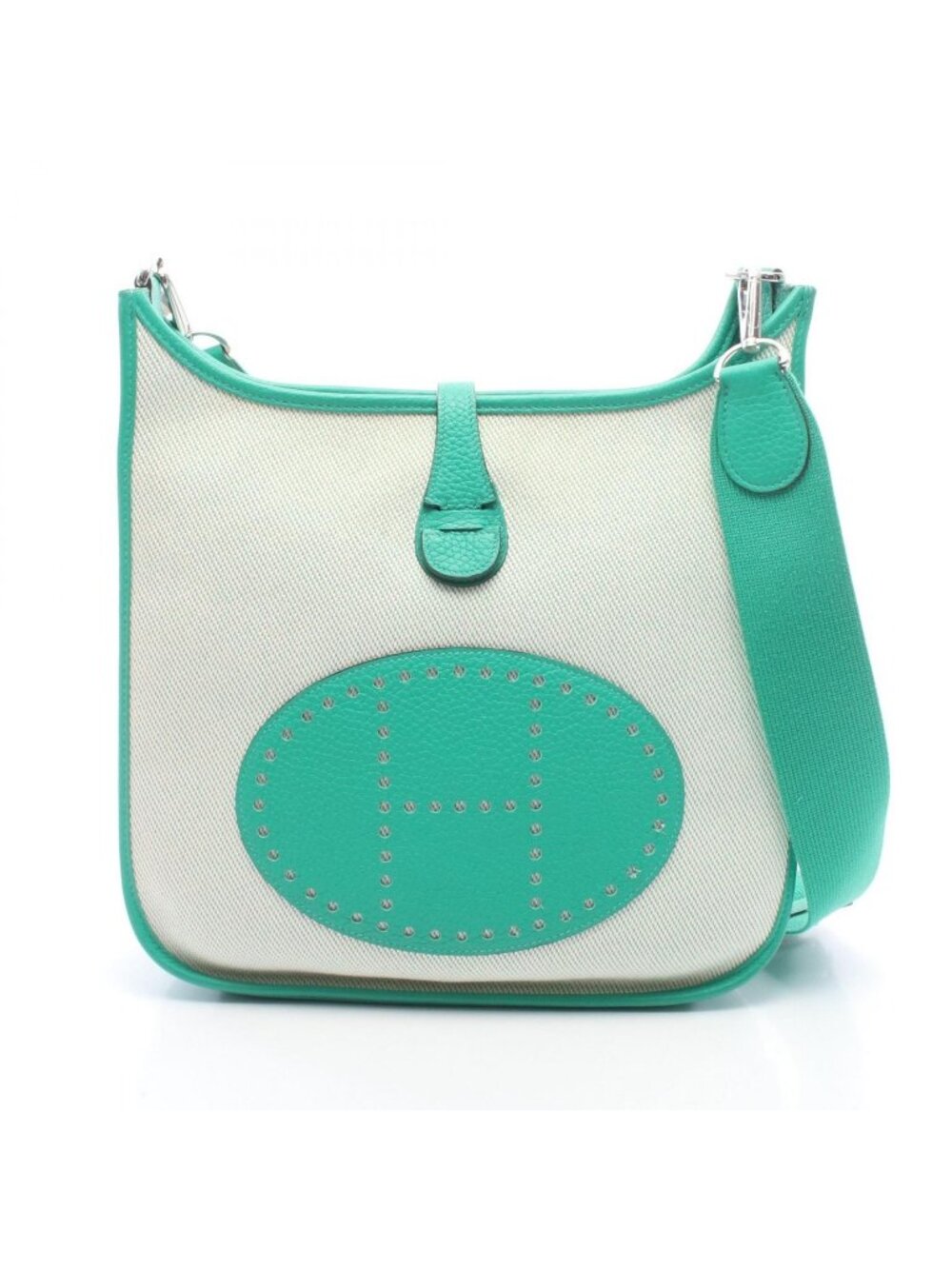 Hermes Shoulder Bag Evelyne 3 Trois PM Ecru Mint Canvas Leather
